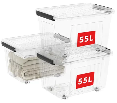 Produktbild von Cetomo 55L*3 Aufbewahrungsboxen, Rillen-verstärkte Kunststoffboxen mit Rollen &