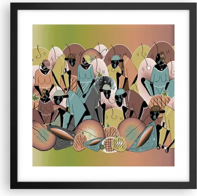 Produktbild von Gerahmtes Poster - Schwarzer Rahmen - Afrikanisch Grafik Frauen - 40x40 cm - Wand Bild - Wanddeko - Wandbilder - Kunstposter - Wandposter - Bilderrahmen - Bilder - Kunstdruck - P2BAC40x40-4555