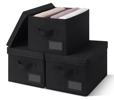 Produktbild von Aufbewahrungsbox mit Deckel Stoffbox Faltbox - 37,5 x 26,5 x 22 cm - Stoff - Schwarz - 3er Set