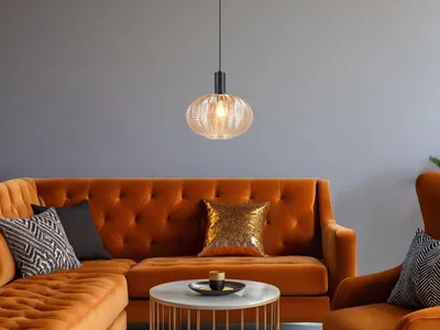 Produktbild von LED Hängelampe einflammig mit Kugel Glasschirm Amber Ø 26cm