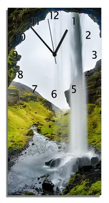 Produktbild von Wallario Design Wanduhr Hinter dem Wasserfall aus Echtglas, Größe 30 x 60 cm