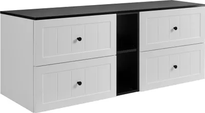 Zdjęcie produktu dla Rodan | Szafka pod Umywalkę - Biała i Czarna - 140 cm - Szuflady Soft-Close - Regał z Półką
