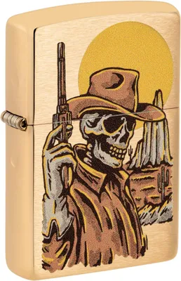 Produktbild von Zippo Sturmfeuerzeug Wild West Skeleton Cowboy Skull silberfarben mit windfester Technik