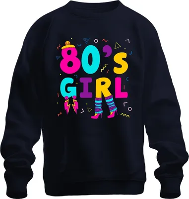 Produktbild von 80's GIRL 80er Jahre Retro Neon 80s Memphis Beinwärmer Ohrringe Uni Sweatshirt Pullover, Navy, XXL