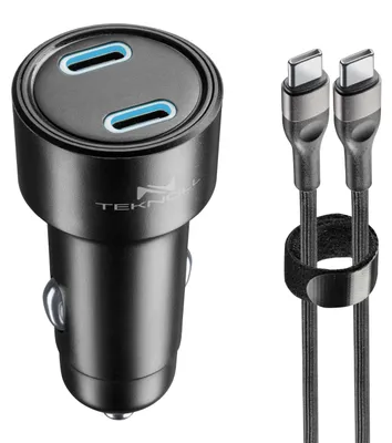 Snellader 65 W, 2x USB-C PD (20W+45W), inkl. Kabel, für Auto