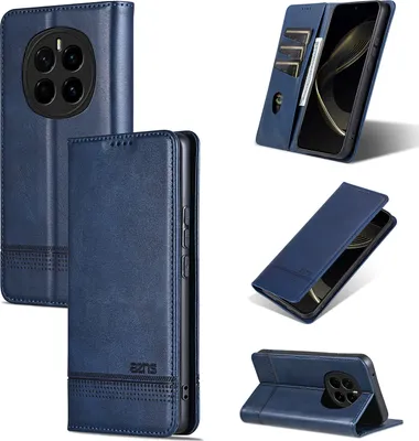 Immagine prodotto di Custodia in pelle per Honor Magic7, custodia pieghevole a portafoglio con chiusura magnetica e supporto blu