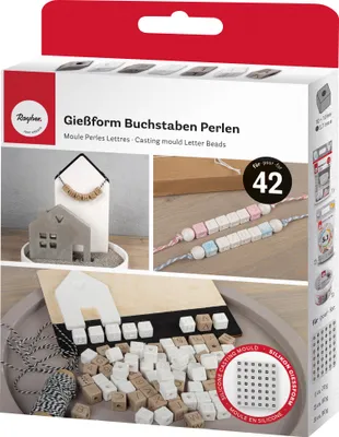 Produktbild von Rayher Silikon Gießform Buchstaben Perlen, inkl. Zahlen, 42 Perlen, 10x10mm