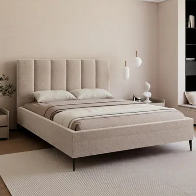 Produktbild von Polsterbett Modernes Bett "GERMAIN" mit hohem Kopfteil und integriertem Bettkasten