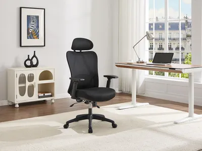Produktbild von Ergonomischer Bürostuhl mit Kopfstütze - Stoff - Schwarz - SORLITA