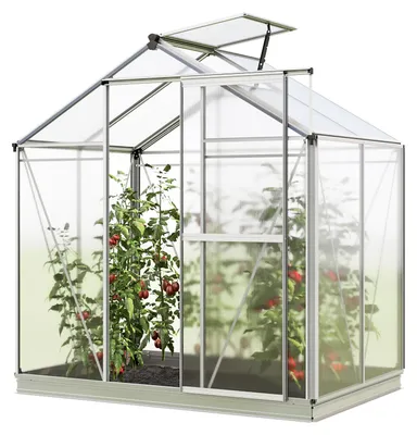 Zdjęcie produktu dla GFP Szklarnia Jasmin 2 rama aluminiowa 192 x 131 cm panele poliwęglanowe - z ramą fundamentową i 1 aut. mechanizm otwierania okien
