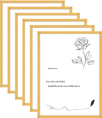 Produktbild von 6 x Bilderrahmen A4 Gold, Rahmen Gold A4, Metallrahmen mit Plexiglas, Photo Frame für Foto von A4(21x29.7cm), ca.22x30.7cm, Titan Gold