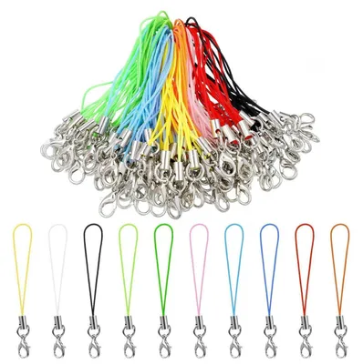 Produktbild von Handyanhänger Schlaufen 100 Stück mit Karabiner, 10 Farben, für Bastelarbeiten & Schlüsselanhänger