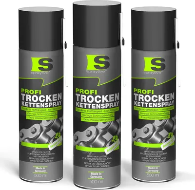 Produktbild von Spraytive 3 x 500ml Profi Trockenkettenspray – Kettenspray mit PTFE, Kettenfett für Fahrrad, Motorrad & Maschinen