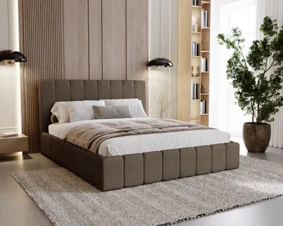 Obrázek produktu pro BESILIO Ložnice Velká úzká postel 200x200 Lexy - kovový rám, kontejner na lůžkoviny, úzká postel - hnědá