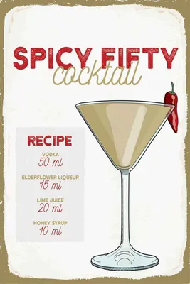 Produktbild von vianmo Holzschild 30x20 cm Spicy Fifty Cocktail Recipe