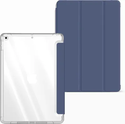 Produktbild von Smart Cover für Apple iPad 5 / 6 (2017 / 2018) 9.7 Zoll Tablet Hülle Cover Schutzhülle Tasche Stand Hülle Tasche Etui Dunkelblau-Transparent
