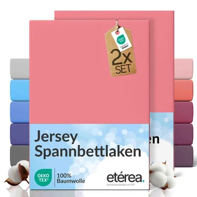 Produktbild von 2er Set Jersey Spannbettlaken 200x220cm - 100% BAUMWOLLE - Bettlaken Spannbetttuch 200x220cm - Rosa