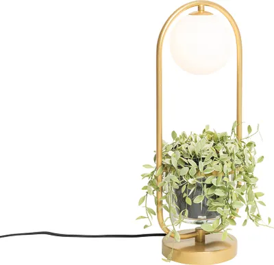 Produktbild von QAZQA - Art Deco Art Deco Tischlampe Gold I Messing mit weißem Glas - Isabella I Wohnzimmer I Schlafzimmer - Stahl Oval - LED geeignet G9