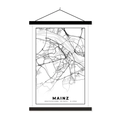 Produktbild von MuchoWow® Textilposter Karte - Mainz - Stadtplan 120x180 cm mit schwarzem Rahmen - Fotos