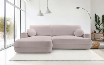 Produktbild von DomoHome Ecksofa FUEGO 260x168 cm Puderrosa Linke Seite Mit Schlaffunktion 140x240 cm, Skandinavisches Design, Schlafsofa Mit Bettkasten, Bubble Stoff, Modernes Sofa Für Wohnzimmer