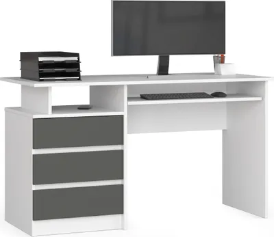 Produktbild von Schreibtisch 135x60cm 3 Schubladen Computertisch Tastaturauszug