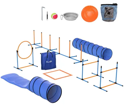 Produktbild von Hunde-Agility-Set mit verstellbaren Sprüngen und Tunnel