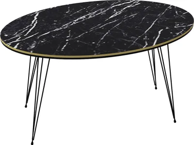 Produktbild von Ovaler Couchtisch in schwarzer Marmor Optik mit schwarzen Metallfüßen, 6986