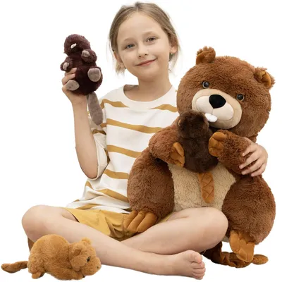 Productafbeelding van Bevers Knuffelset - Inclusief 3 Baby Bevers - 45 cm