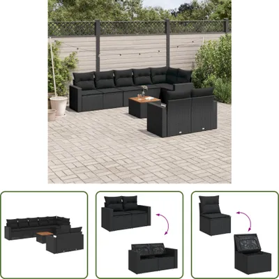 Produktbild von The Living Store 9-tlg. Garten-Sofagarnitur mit Kissen Schwarz Poly Rattan