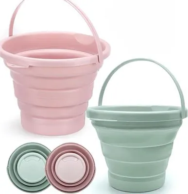 Produktbild von 2 Set Falteimer 5 Liter,Putzeimer 5l Faltbarer Eimer Putzeimer Falteimer Eimer Sandspielzeug Faltbar Reise Silikon Faltbarer Sandeimer für Kinder, Bucket für Haus Strand Camping Angeln Reisen