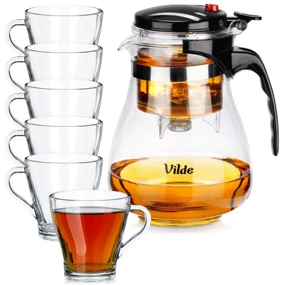 Produktbild von Vilde | Teekanne 1,65 L - Glaskanne mit Sieb - 6 Gläser 250 ml - Spülmaschinenfest
