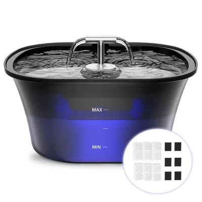 Produktbild von BalimoPet 2,5L Katzenbrunnen, Ultra leise Wasserbrunnen für Katzen, Eingebautes LED und 6 Aktivkohlefilter, Leicht zu Reinigen, Doppelauslauf-Design
