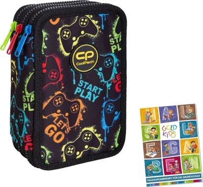 Produktbild von Federtasche 3-fache Federmappe Federmäppchen 46-teilig gefüllte Schüleretui Stifte und Pinsel inkl. Aufgabenheft Federbox Etui Stiftetasche Schlamper-Etui Schul-Etui Xplay Pad Game
