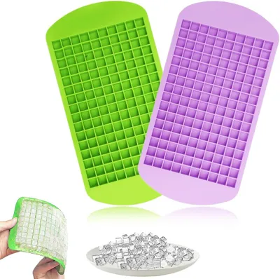 Image de Mini-cubes de glace - Lot de 2 - Cubes de glace carrés - Moule à glaçons en silicone pour 160 glaçons, idéal pour la cuisine, les bars et le whisky