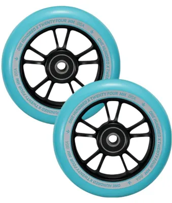 Produktbild von Stunt Scooter Räder - 10 Speichen - 100 mm - Schwarz/Türkis - Blunt Scooters