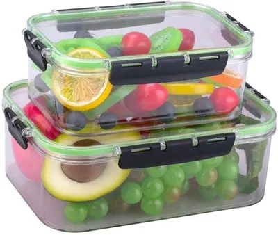 Immagine prodotto di Ibenzoa® Set di 2 contenitori trasparenti per alimenti, con coperchio, rettangolari, in PET (senza BPA), capacità 1000 ml e 1900 ml (dimensioni: 22×15,5×7,2 / 17,2×11,5×6,2 cm) – adatti per frigorifero e congelatore, lavabili in lavastoviglie
