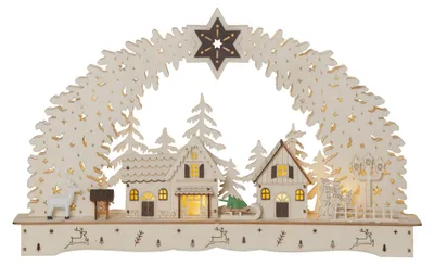 Image de Arc de lumière Bamberg Village de Noël en bois Minuterie blanc chaud L 45cm
