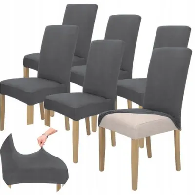 Produktbild von Stuhlhusse 6er Pack - Grau - Universal - Stretch - Bezug für Stühle - Elasthan