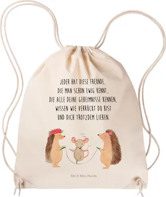 Produktbild von Mr. & Mrs. Panda Drawstring Bag Igel Seilhüpfen - Transparent - Geschenk, Stoffbeutel, Beutel, Kindergarten, Lustige Sprüche, Turnbeutel, wander rucksack, gymnastiktasche