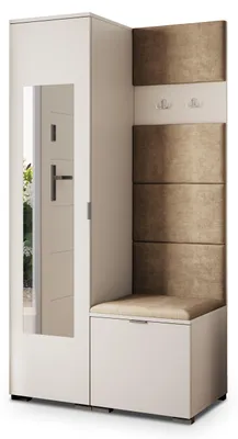 Produktbild von Masseno Garderobe-Set VIRA 95/181/51 cm Modern Garderobenschrank Kaschmir, Veloursstoff MONOLITH 09 (Beige)