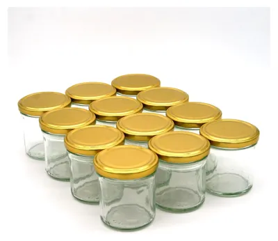 Produktbild von 12x 165ml Einmachgläser mit Deckel Vorteilspack | Sturzglas Marmeladenglas (Gold)
