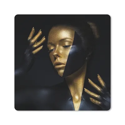 Produktbild von MuchoWow® Mauspad Mousepad Make-up - Kunst - Frau - Luxus - Gold 20x20 cm - Mousepads - Maus Mat - Pad - Mausunterlage - Desk Mat - Bureauartikeln