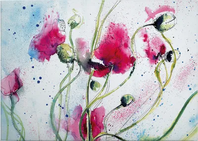 Produktbild von Leinwandbild Kunst 50 x 70 cm - Wandbild Weiß Rosa - Keilrahmen Aquarelle Blumen Wohnzimmerdeko Wanddeko Wandgemälde