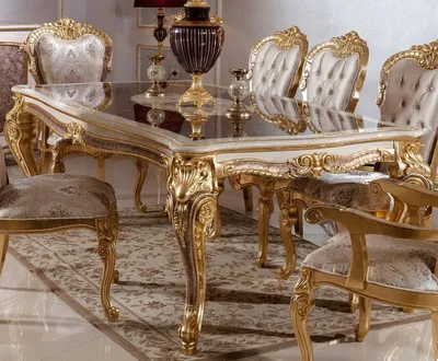 Produktbild von Casa Padrino Luxus Barock Esstisch Weiß / Braun / Gold 220 cm