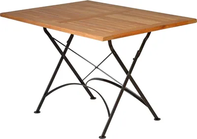Produktbild von Klapptisch Premium Teak Falttisch 120 x 80 cm als wetterfester Balkontisch rostfreier und langlebiger Teak Eisen Gartentisch