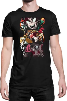 Zdjęcie produktu dla Męska Koszulka Demon Anime Slayer Kimetsu No Yaiba Tanjiro Zenitsu Inosuke 003, Man 2XL / Czarny