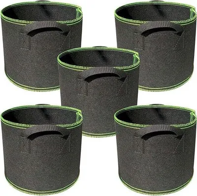 Image de Lot de 5 pots de culture - Sacs de culture - 19 litres - Pots de fleurs - Sacs de plantation - Écologiques - Recyclables - Conteneurs de plantation - Fleurs - 25 x 30 cm - Noir - Tissu non tissé