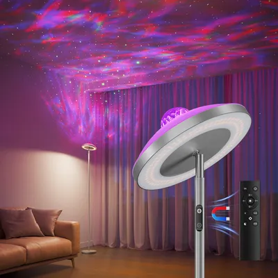 Productafbeelding van Smart LED Vloerlamp met Afstandsbediening - Slimme Uplighter & Sterrenhemel Projector