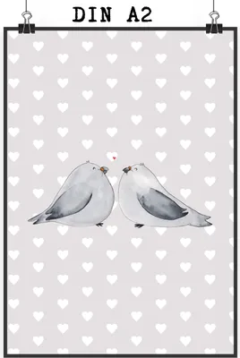 Produktbild von Mr. & Mrs. Panda Bild Turteltauben Liebe DIN A2 - Grau Pastell - Geschenk, Verlobung, Hochzeitstag, Verliebt, drucke, kunstdruck poster, Wandbild, wanddeko, Freundin