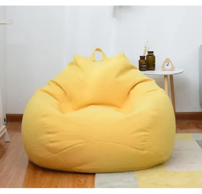 Zdjęcie produktu dla Pokrowiec na siedzisko (pufa) bez wypełnienia, wykonany z lnu, kolor żółty, wymiary 80 cm x 90 cm